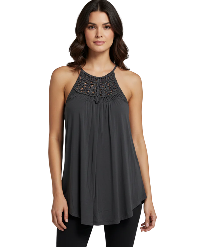 American Eagle Outfitters Charcoal Macrame Halter Tank Top