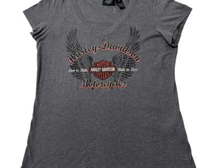 Harley Davidson Grey V-Neck Graphic Wings Tee