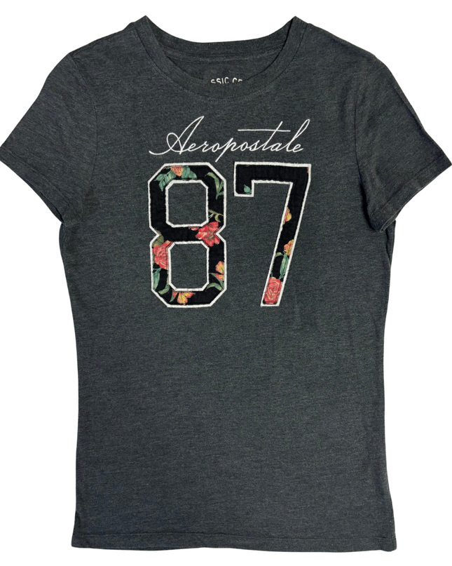 Aeropostale Grey Floral 87 Graphic Tee