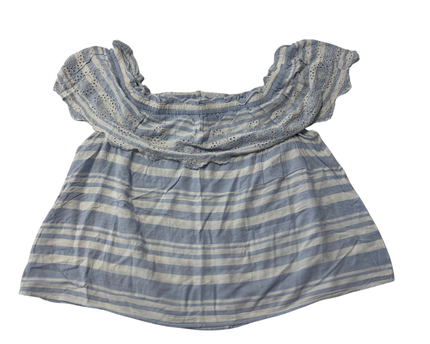 American Eagle Blue and White Striped Eyelet Ruffle Top