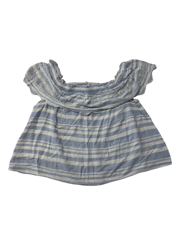 American Eagle Blue and White Striped Eyelet Ruffle Top