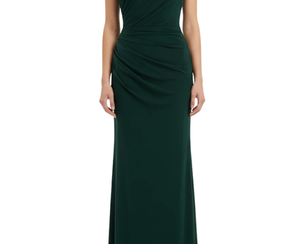 Lauren Ralph Lauren Green One-Shoulder Ruched Maxi Gown