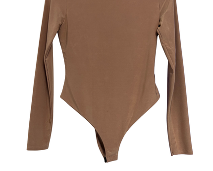 Club London Brown Long Sleeve Low Back Bodysuit