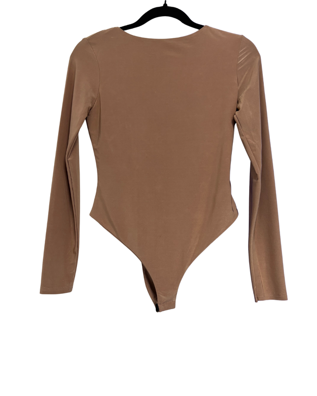 Club London Brown Long Sleeve Low Back Bodysuit