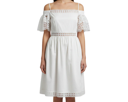 Ted Baker White Loulah Lace Trim Cotton Dress