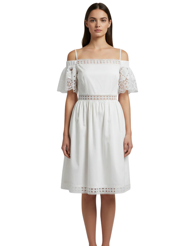 Ted Baker White Loulah Lace Trim Cotton Dress