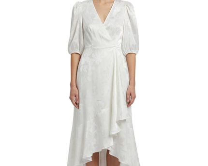 Calvin Klein White Floral Jacquard Wrap Midi Dress