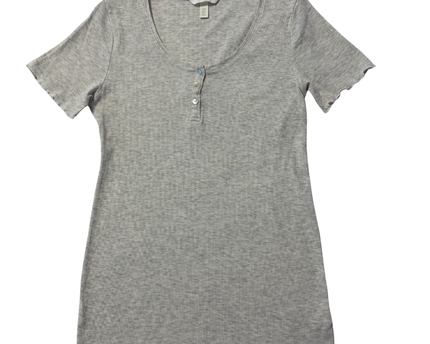 H&M Grey Ribbed Henley Short Sleeve Dress