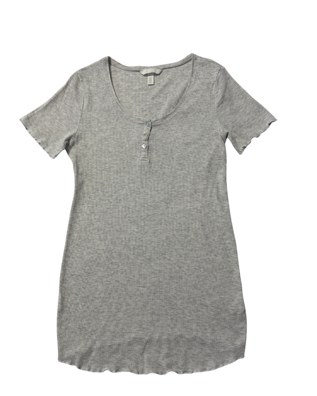 H&M Grey Ribbed Henley Short Sleeve Dress