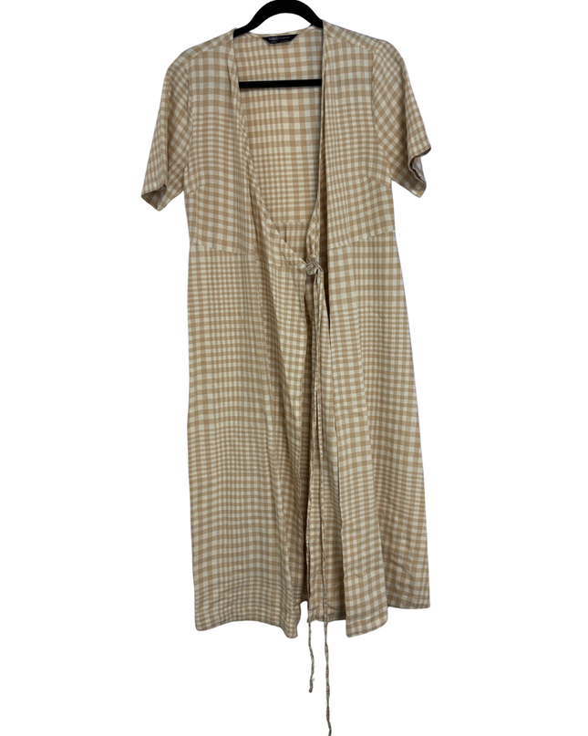 M&S Collection Beige Gingham Wrap Midi Dress