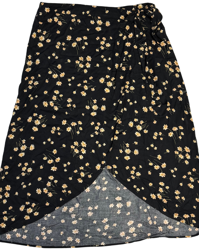 American Eagle Black Floral Wrap Midi Skirt