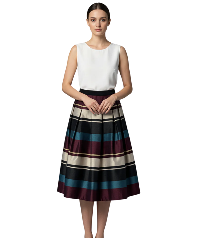 Ted Baker Multicolor Striped Pleated Midi Skirt