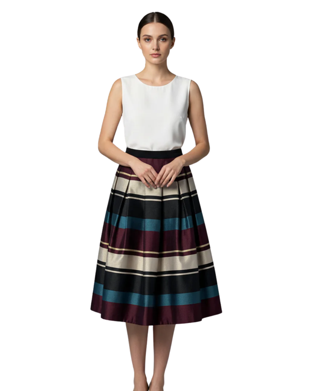 Ted Baker Multicolor Striped Pleated Midi Skirt