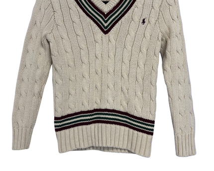 Polo Ralph Lauren Cream Cable-Knit Cricket V-Neck Sweater