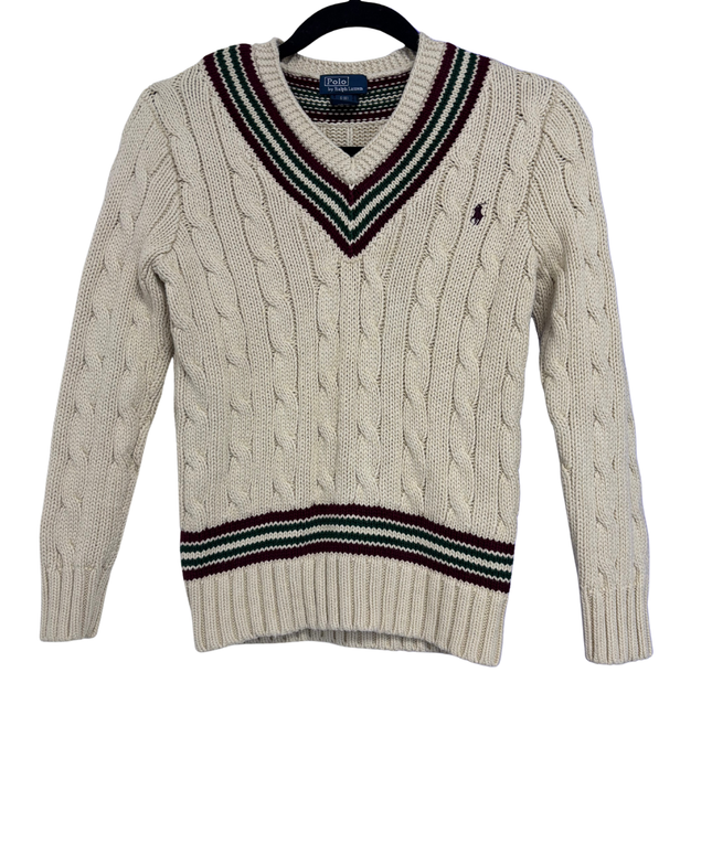 Polo Ralph Lauren Cream Cable-Knit Cricket V-Neck Sweater