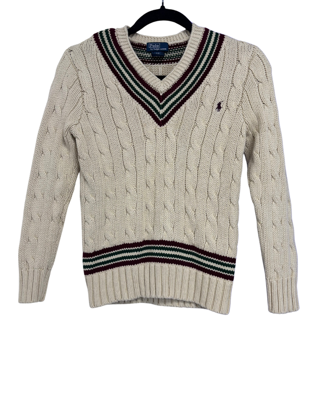 Polo Ralph Lauren Cream Cable-Knit Cricket V-Neck Sweater