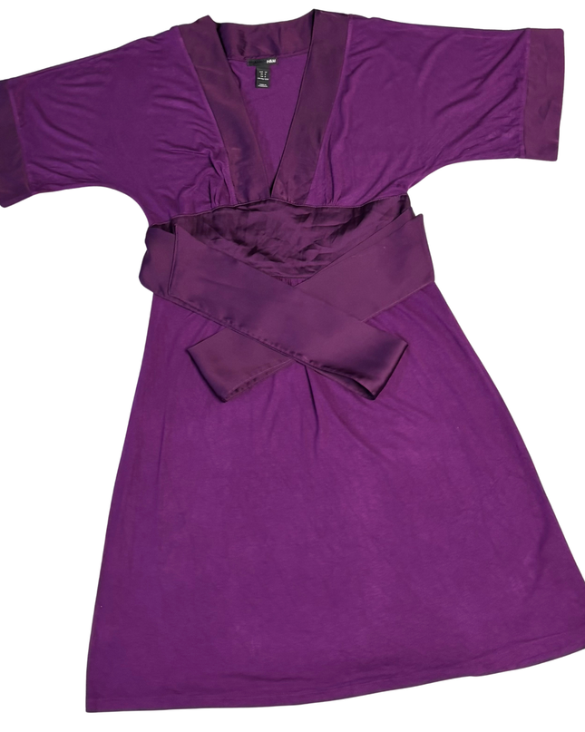 H&M Purple V-Neck Satin Trim Dress