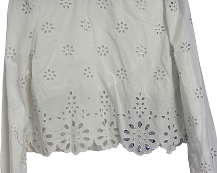 American Eagle White Floral Eyelet Scalloped Hem Blouse