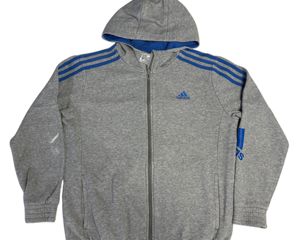Adidas Grey Full-Zip 3-Stripe Hoodie