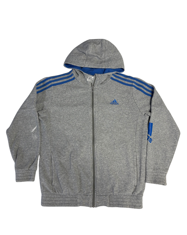Adidas Grey Full-Zip 3-Stripe Hoodie
