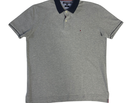 Tommy Hilfiger Grey Regular Fit Polo Shirt with Contrast Collar
