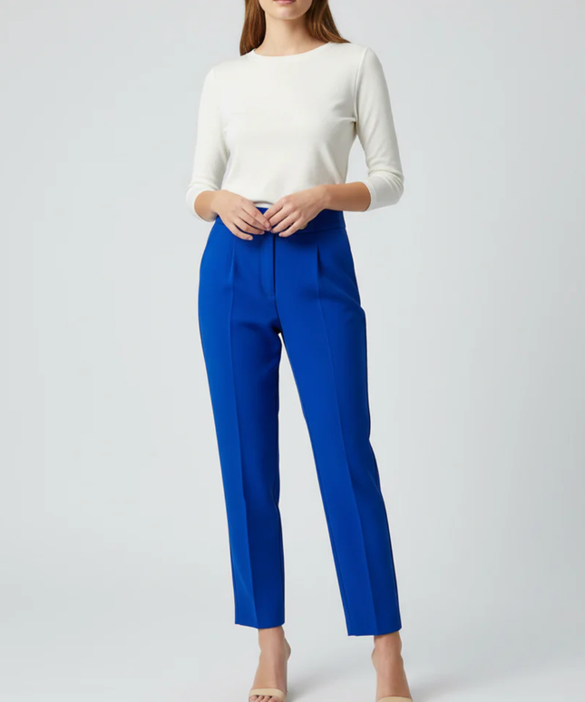 Zara High-Waisted Blue with Button Detail Tapered Trousers