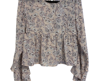 Aeropostale Beige Floral Peplum Blouse with Flared Sleeves