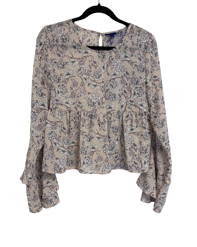 Aeropostale Beige Floral Peplum Blouse with Flared Sleeves