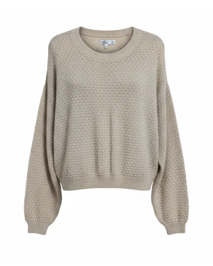 Hollister Beige Pointelle Knit Cropped Sweater