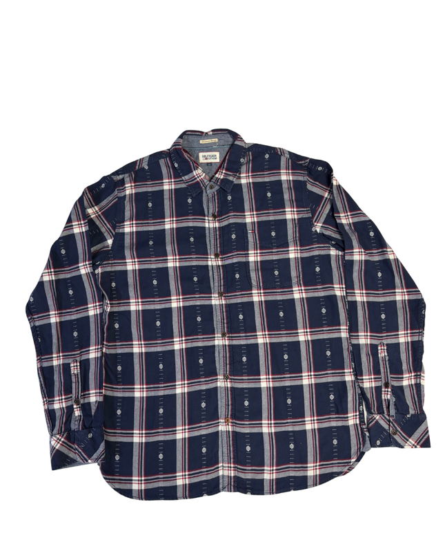 Hilfiger Denim Navy Blue Plaid Long Sleeve Button-Down Shirt