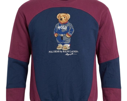 Reworked Polo Ralph Lauren Burgundy and Navy Polo Bear Sweatshirt