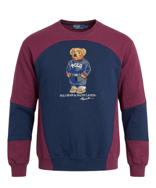 Reworked Polo Ralph Lauren Burgundy and Navy Polo Bear Sweatshirt