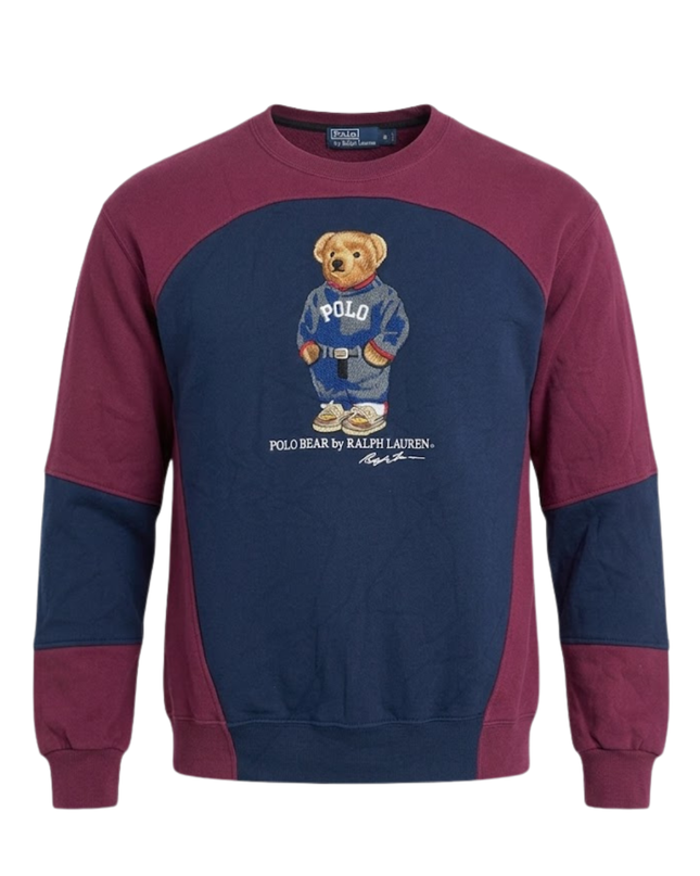 Reworked Polo Ralph Lauren Burgundy and Navy Polo Bear Sweatshirt