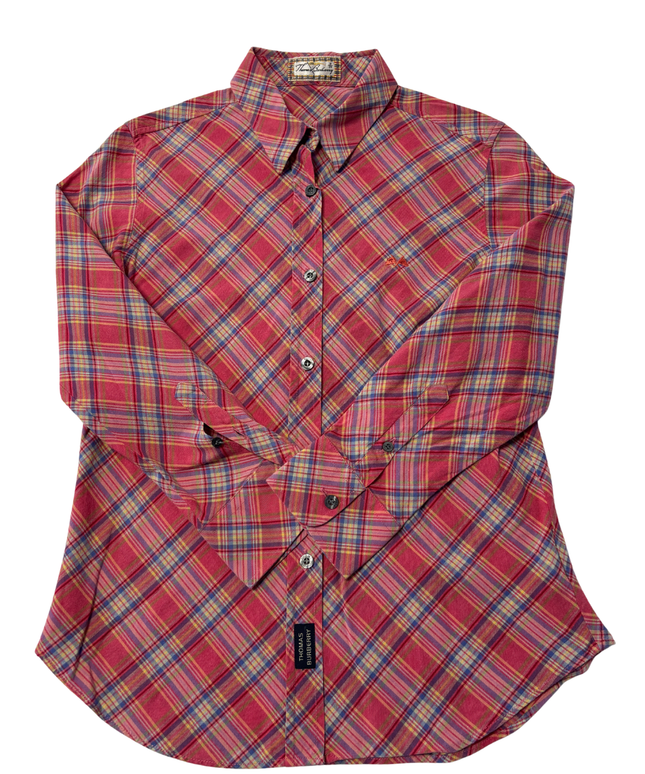 Thomas Burberry Pink Plaid Long Sleeve Button-Down Shirt