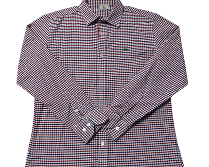 Lacoste Red/Blue Checkered Long Sleeve Button-Down Shirt
