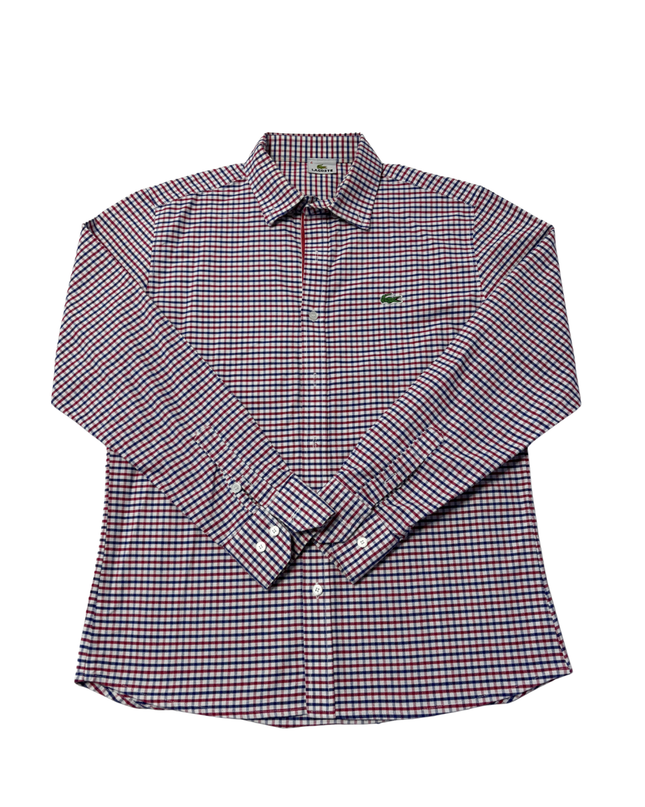 Lacoste Red/Blue Checkered Long Sleeve Button-Down Shirt