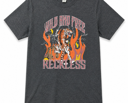 Gildan Grey Wild and Free Reckless Tiger Graphic Tee
