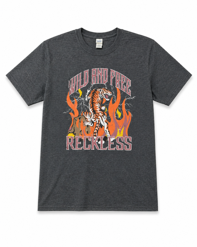 Gildan Grey Wild and Free Reckless Tiger Graphic Tee