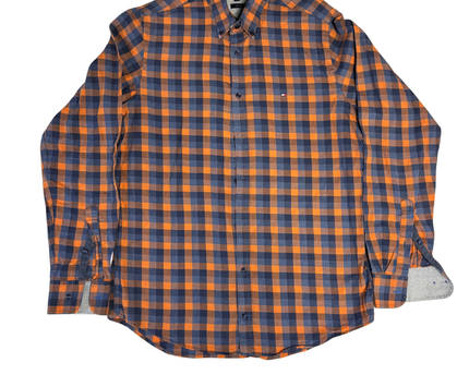 Tommy Hilfiger Orange/Blue Checkered Slim Fit Button-Down Shirt