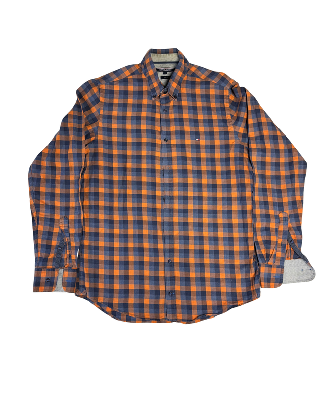 Tommy Hilfiger Orange/Blue Checkered Slim Fit Button-Down Shirt