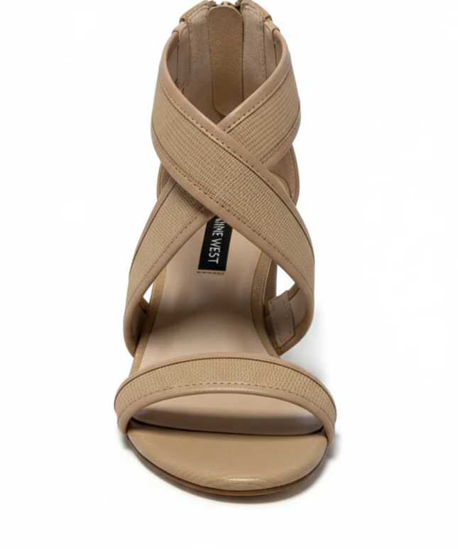 Nine West Beige Pearlita Strappy Block Heels