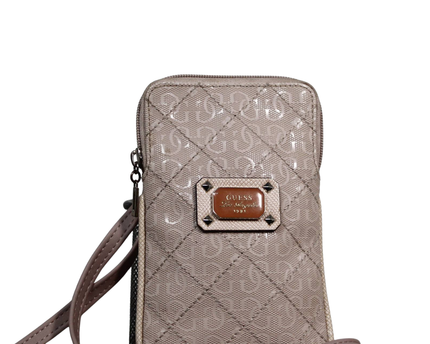 Guess Beige Quilted Monogram Mini Crossbody Bag