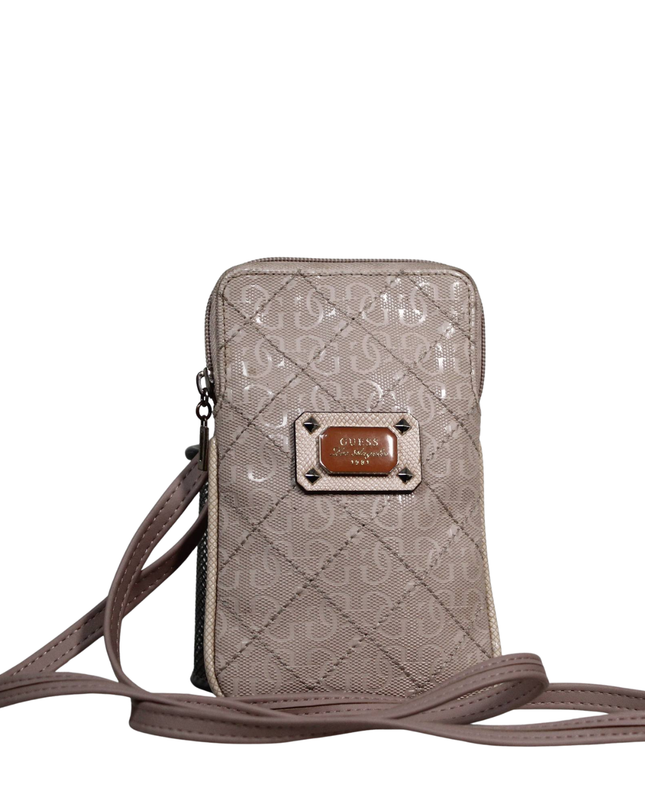 Guess Beige Quilted Monogram Mini Crossbody Bag