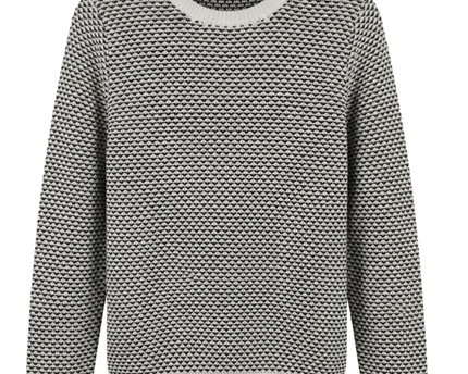 Tommy Hilfiger Black and White Textured Knit Crew Neck Sweater