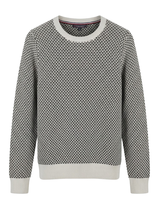 Tommy Hilfiger Black and White Textured Knit Crew Neck Sweater