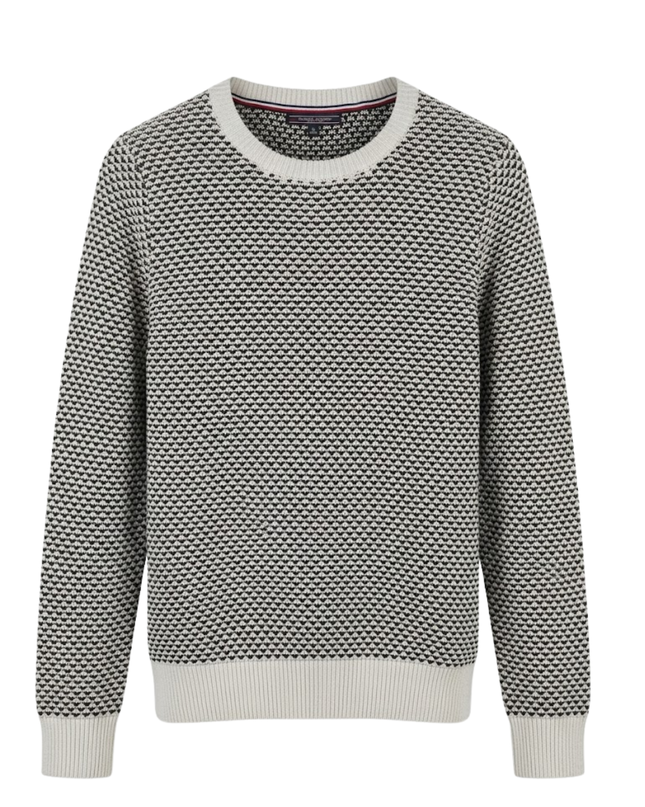 Tommy Hilfiger Black and White Textured Knit Crew Neck Sweater