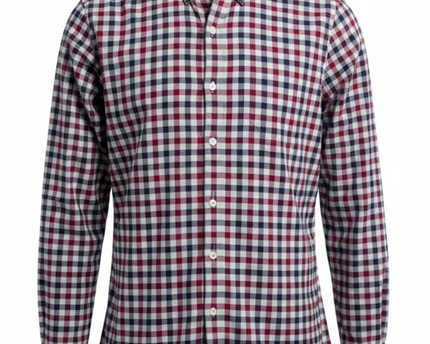 Massimo Dutti Red and Navy Checkered Button-Down Shirt