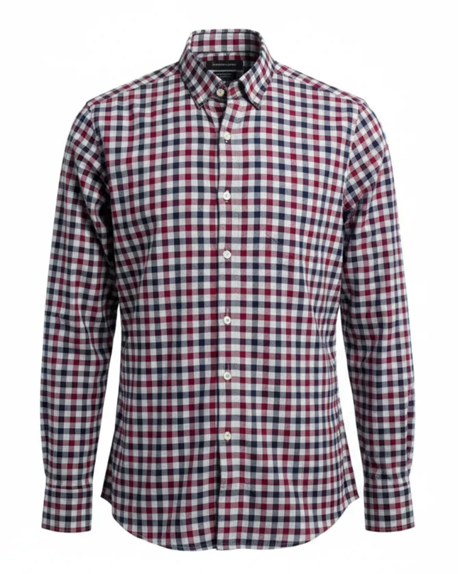Massimo Dutti Red and Navy Checkered Button-Down Shirt