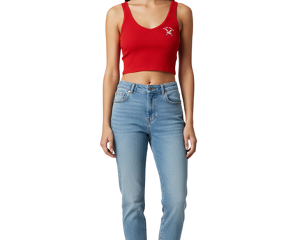 Bershka Red Saint Barth Graphic Crop Top