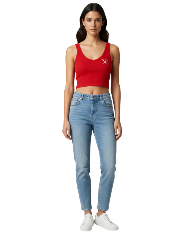 Bershka Red Saint Barth Graphic Crop Top